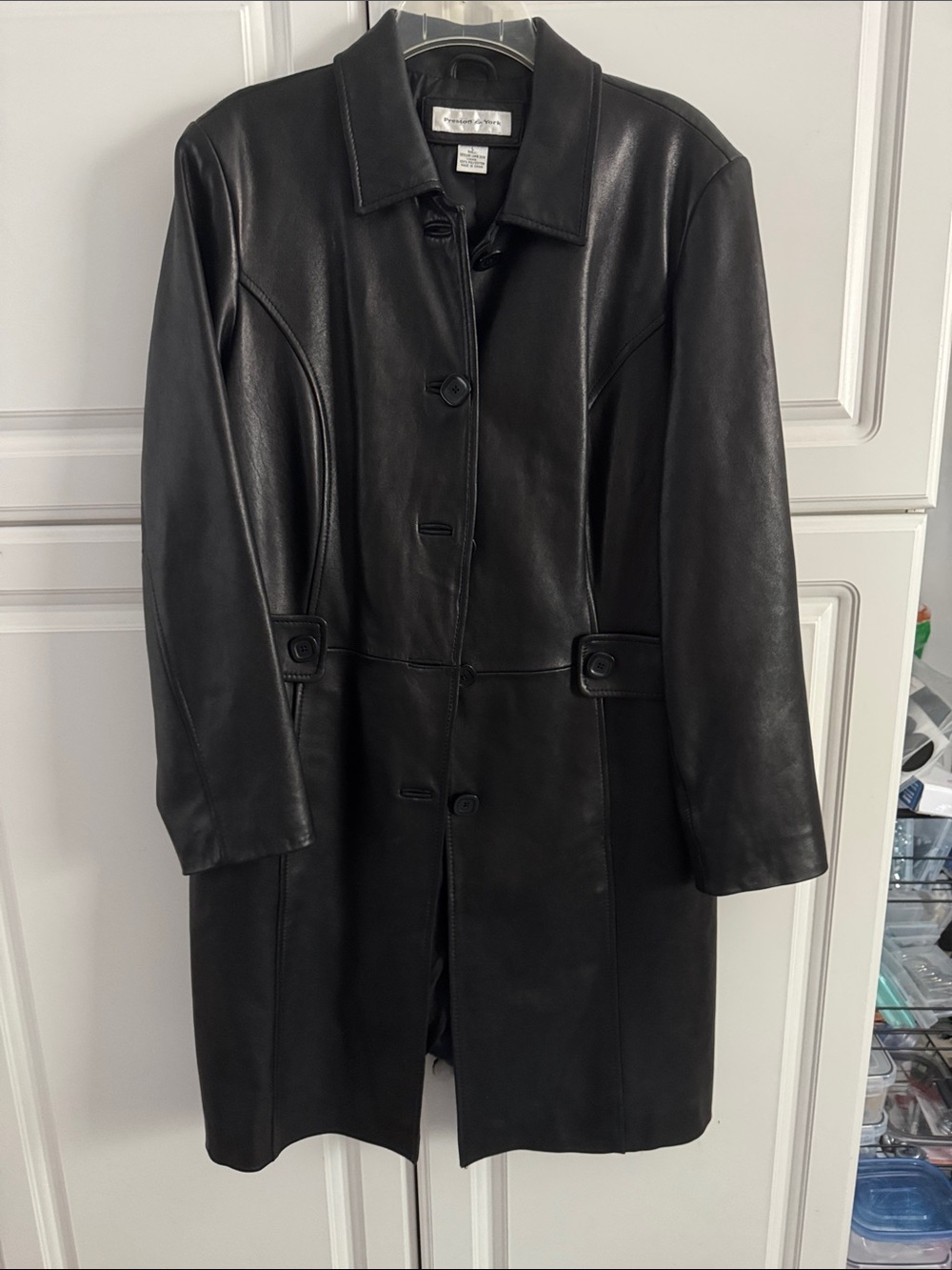 Preston & York Black Lamb Skin Button-Front Coat